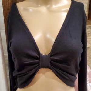 Belita USA Black Long Sleeve Crop Top Bow Tie Front or Back Size S Stretch